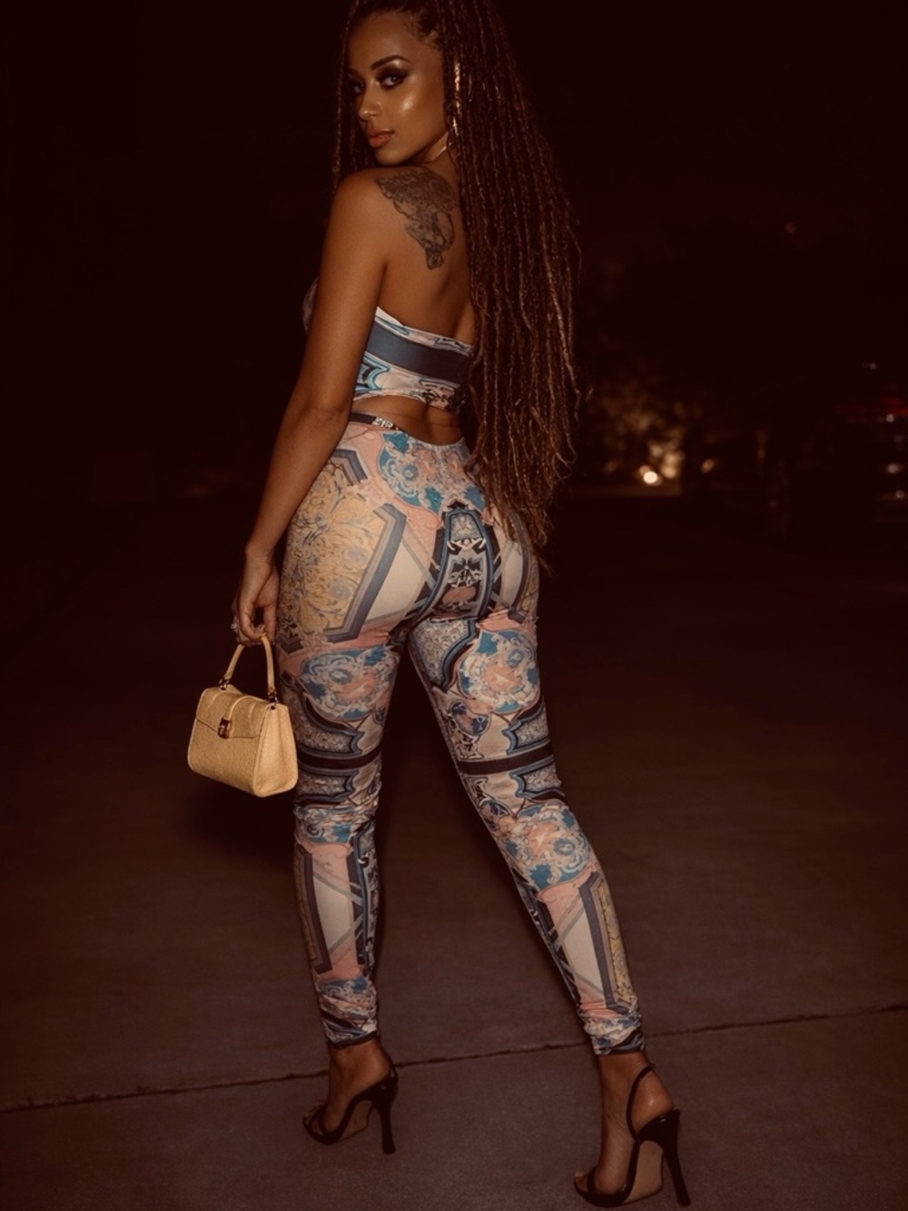 Baroque Print Strapless Jumpsuit in Pastel Blue & Pink